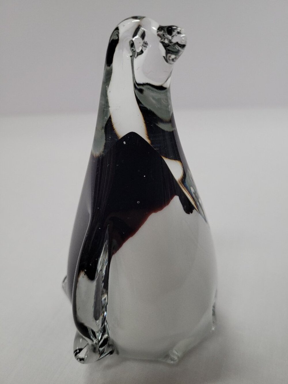 Penguin Paperweight Handblown Glass 5inch Art Glass Black and White